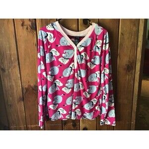 Disney Eyeore Sleep Top Size L Pink Fleece V Neck Long Sleeves Kidcore